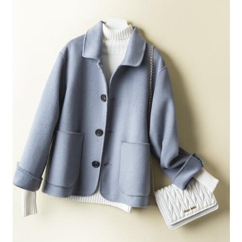 Women Wool 2020 100% Spring Autumn Jacket Short Double-sided Black Yellow Coat Korean Abrigo Mujer 1050 KJ2422