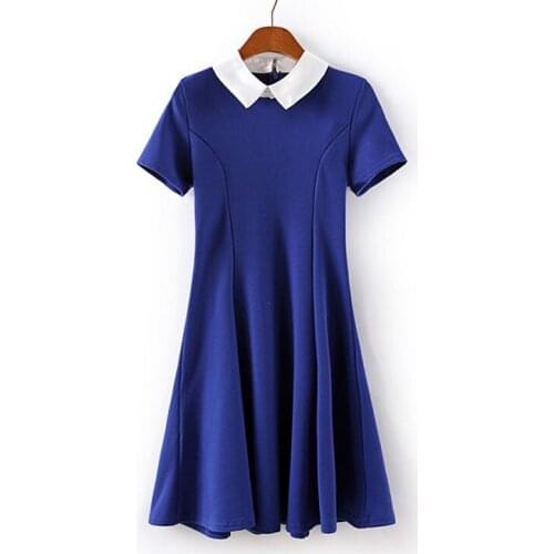 New Fashion Ladies' elegant sweet peter pan collar dress office lady short sleeve slim office dress