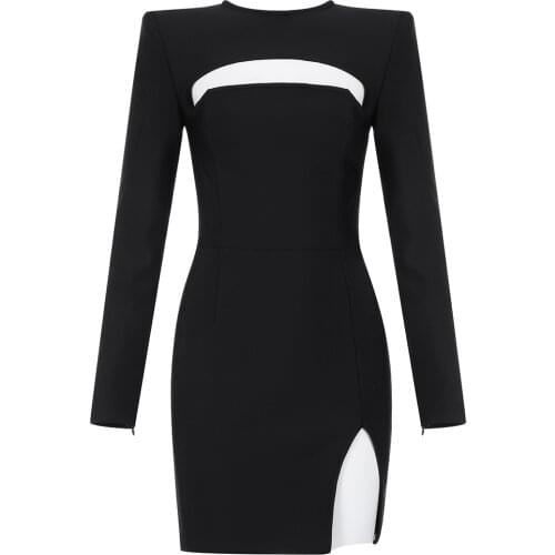 New Bandage Dress Summe Autumn Black Long Sleeve Hollow Out O Neck Party Dresses Club Celebrity Ladies Bodycon Dresses Clothes