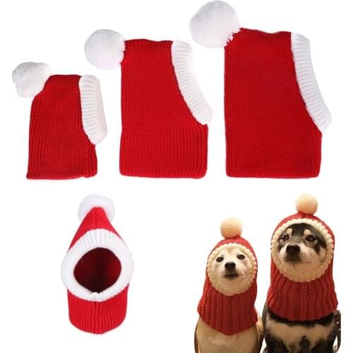 Winter Dog Cap Christmas Pet Knitted Hat With Plush Ball French Bulldog Teddy Bichon Warm Headwear Xmas Cat Puppy Headgear