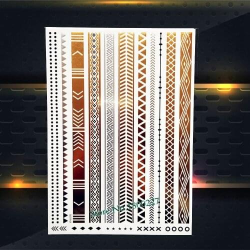 1PC Hot Summer Style Gold Metallic Tattoo Indian Chain Bracelet Design Waterproof Arm Leg Jewelry Temporary Tattoo Sticker PYH76