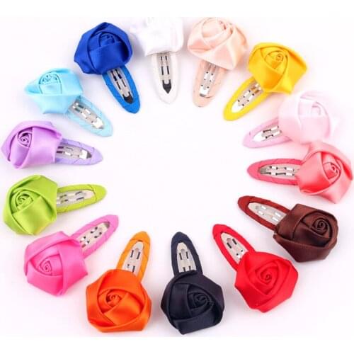 28 pcs/lot , Rolled Satin Rose Flower Hair Clips, mini snap clips