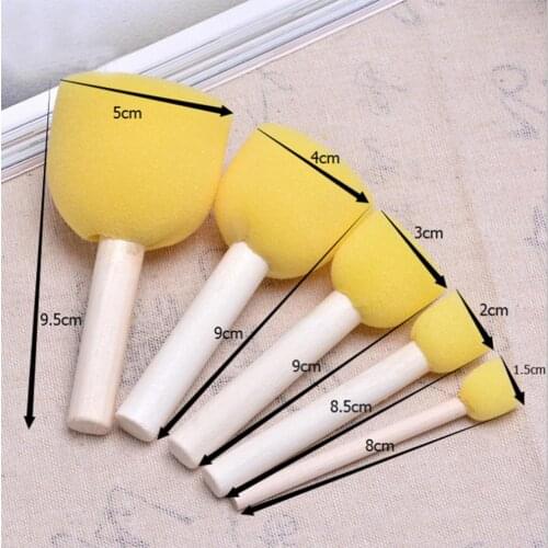5pcs Kid Sponge Paint Brush Original Wooden Handle Sponge Brush Set for Kids Painting Crafts DIY Art Graffiti Painting Tools