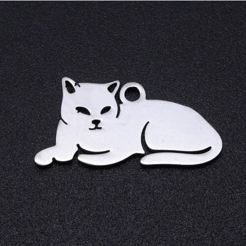 5pcs/lot 100% Stainless Steel Cat Charms Pendants Wholesale Never Tarnish DIY Necklace Bracelet Making Charms