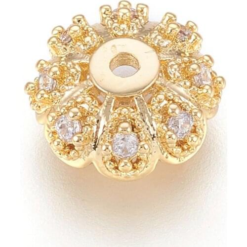 50Pcs Multi-Petal Flower Brass Micro Pave Cubic Zirconia Bead Caps Spacers for DIY Bracelet Necklace Jewelry Making Findings