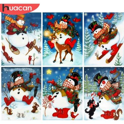 HUACAN Full Square/Round Diamond Painting Snowman Mosaic Winter DIY Diamond Embroidery Cross Stitch Christmas Wall Art Decor