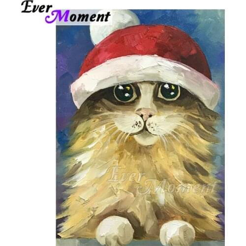 Ever Moment Diamond Painting 5D DIY Handmade Picture Of Rhinestone Cat Christmas Cross Stitch Home Diamond Embroidery ASF1846