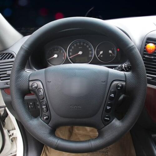 Black Artificial Leather Car Steering Wheel Cover for Hyundai Santa Fe 2006-2012