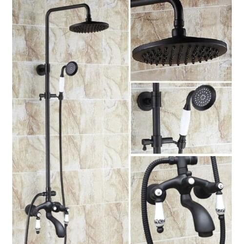 Black oil Antique Brass Wall Mounted Rain Bathroom Rainfall Shower Faucet Set with Hand Spray Shower Head Tub Mixer Tap 2hg136