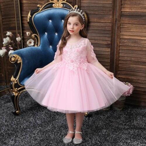 Child Flower Short Sleeve Clothing For Kids Pink Graceful Embroidered Princess Dresses Girls Of 10 Year Old