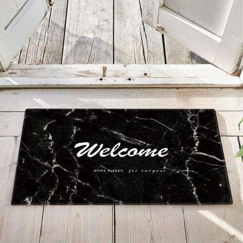 Home door mat entrance mat hallway welcome letter tropical plants pattern printed anti-slip floor mat flannel fleece dropshiping