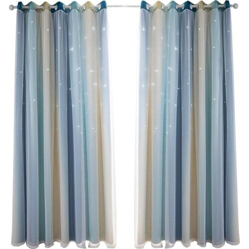 Room Divider Double-layer Shading Blackout Curtain For Kids Girls Bedroom One Pieces Shiny Stars Window Cloth
