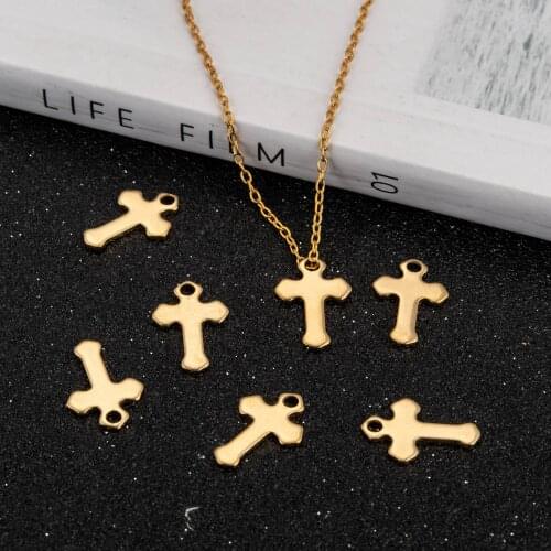 Cross Necklaces&Pendants For Men Women Stainless Steel Gold-Color Pendant Necklaces Prayer Jewelry 15x10x1mm, Hole: 2mm