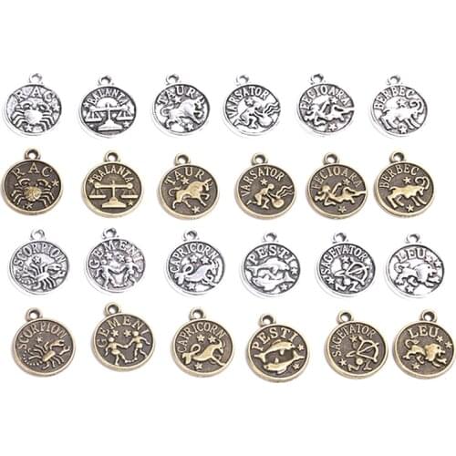 12pcs/set 12*15mm Twelve Constellation Round Pendant For DIY Jewelry Findings Supplies For Jewelry Making Charm Accessories
