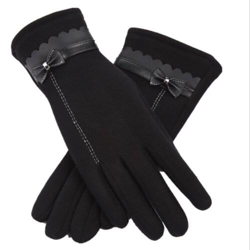 Fashion 2021 Winter Mittens Women Hand Slip Elastic Cuff Warm Wrist Gloves Elegant Lady Bow-knot Glove Screen Soft Lining Gloves