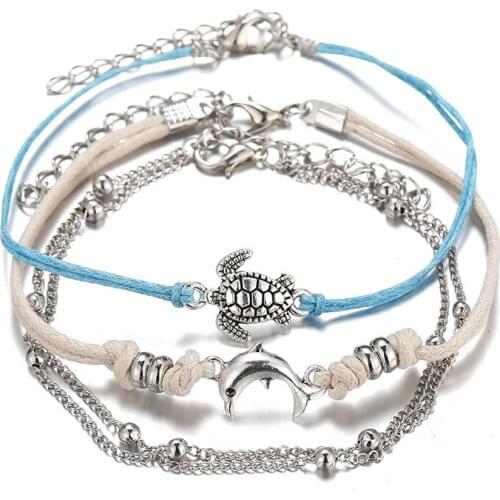 Fashion Anklet Set For Women Tortoise Dolphin Anklets Bracelet On Leg Barefoot DIY Foot Jewelry Beach Accessories Gift