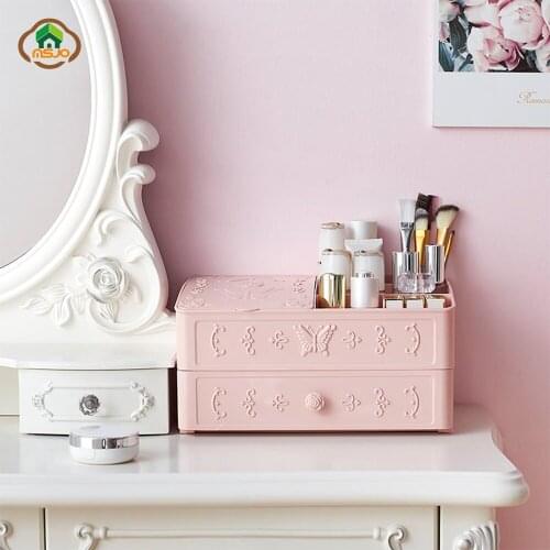 MSJO Organizer Box Makeup Storage Drawer Dustproof Design Plastic for Desktop Bedroom Cosmetics Organizador Storage Boxes Bin
