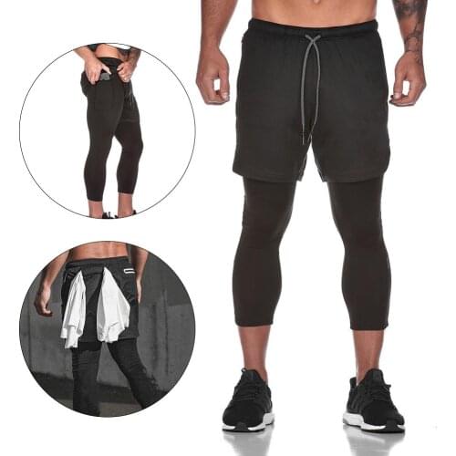 Mens Compression Summer Quick Drying Breathable Running Sports Shorts with Suit sportswear Built-In Pocket Easy Carrying