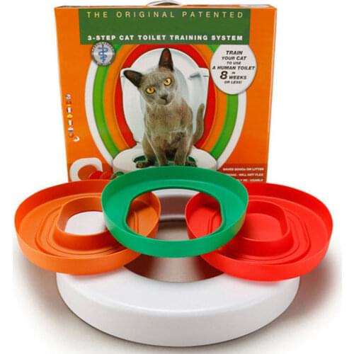 Cat Toilet Training Kit Plastic Pet Litter Box Tray Set Professional Puppy Cat Cleaning Trainer Cat Training Human Toilet Seat