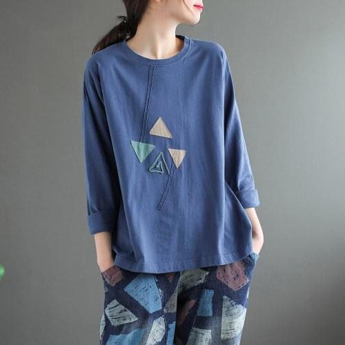 2020 New Autumn Women Loose Cotton Long Sleeve Tops Literary Casual Pullover O-Neck t-shirt Women