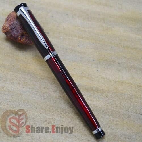 FOUNTAIN PEN BAOER 508 MAGIC RED AND SILVER MEDIUM NIB ATTRACTIVE