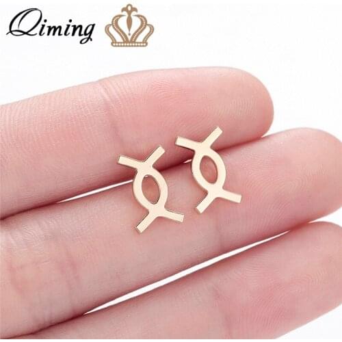 QIMING Simple Knot Earrings For Women Female Geometric fashion Gold Stainless Steel Vintage Jewelry Stud Earrings Girls Gift
