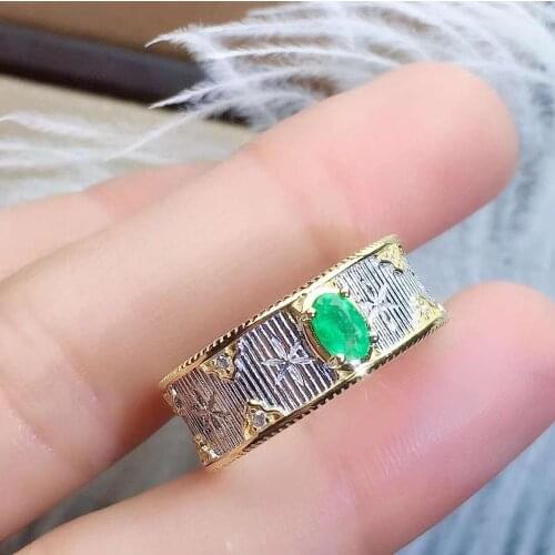 Natural And Real emerald lring 925 sterling silver 925 Sterling Silver Emerald Diamonds Gemstone Wedding Engagement Ring Fine