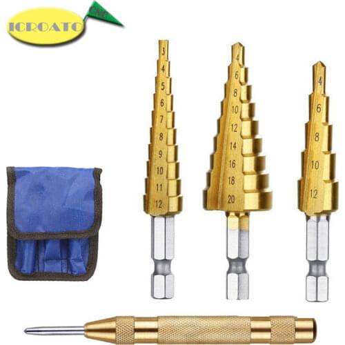 3-12mm 4-12mm 4-20mm HSS Straight Groove Step Drill Bit Titanium Coated Wood Metal Hole Cutter Core with Punch Dot Drill Bit