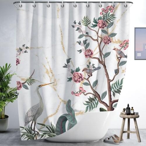 Multi-Color Botanical Theme Flowers and Leaves Shower Curtains Bathroom Watercolor Decor Bath Modern Bathroom Accessories Cloth