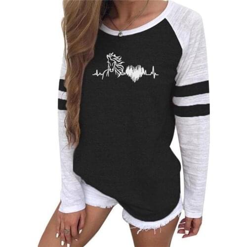 New Fashion Long Sleeve Stitching Lightning Horse Animal Print For Women Tops T-Shirt Women Femme Summer Punk Cactus Wonder