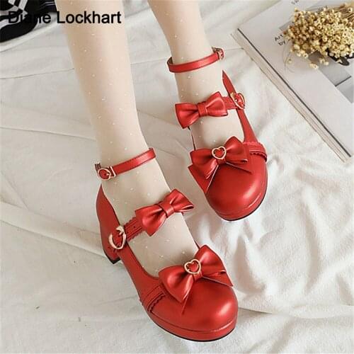 2020 spring autumn new Women Pumps Lolita Shoes Platform High Heels Yellow Mary Jane Shoes Bow Block Heel Ladies Party Shoes 31