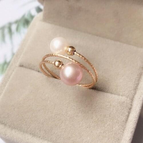 7MM Natural Pearl Rings Handmade Knuckle Ring Gold Jewelry Mujer Boho Bague Femme Minimalism Anelli Ring for Women