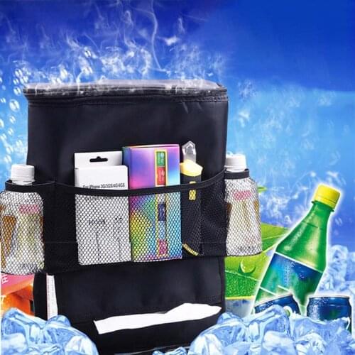 Car Seat Back Storage Bag Seat Insulation Cooler Bag Hanging Bag Oxford Furnishing Bags- Black Large opening size: 28*22*10cm