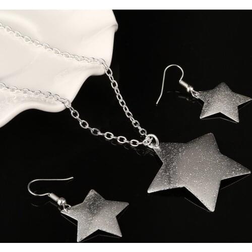 Cheap Price Matte Silver Color Round Pendant Necklace Earrings Match All Jewelry Set For Women