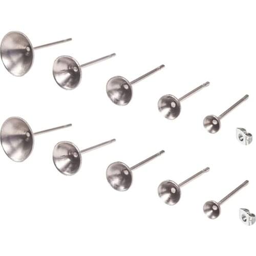 100pcs/lot Stainless Steel Stud Earring Settings Flat Round Blank Peg Stud Earring Fit for 3,4,5,6,8mm Rhinestone DIY Jewelry