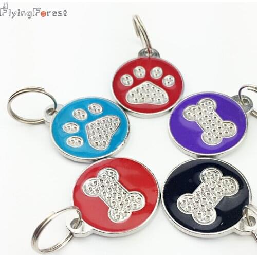 12pcs/lot 2.5cm Pet round tags bone shape dog feet key chain animal feet Aluminum DIY Pendant for bag Wholesale drop shipping