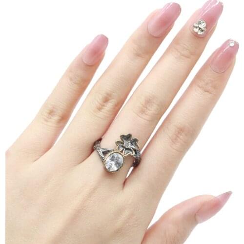 23x20mm Neo-Gothic Vintage Flowers Created Pink Tourmaline Blue Aquamarine For Women Black Gold Silver Rings Eye Catching