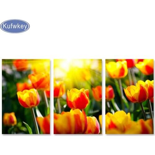 3 Pieces Full Diamond Embroidery Tulips,diy Diamond Painting,Cross Stitch,Diamond Mosaic,Needlework,rhinestone Crafts home decor