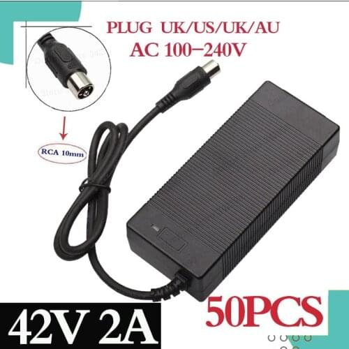 50pcs 36V Charger RCA 10mm Plug Lotus Connector Output 42V 2A Electric Bike Powerboard Lithium Battery Charge Scooter