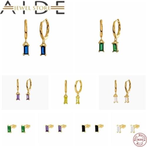 Aide Pendientes Plata 925 Bling Rainbow Zircon Hoop Earrings For Women Valentines Day Birthday Gift Huggie Earring Jewelry