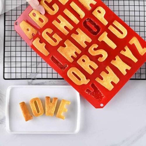 Alphabet Cake Mold Non-Stick Chocolate Mould Red Silicone Baking Tools Kitchen DIY Letter Bakeware Snacks Pastry 33x22.5cm