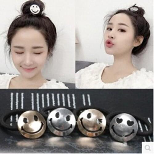 Free Shipping Women lovely vintage metal Smile rubber with ball hair bands girls cute Hair rope hair circle headwear jewelry