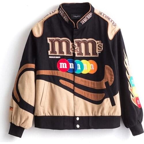 Embroidery Letter Harajuku Baseball Jacket Coats Men Women Hip Hop M Letter Printed Harajuku Patch Varsity Bomber Jackets M-3XL