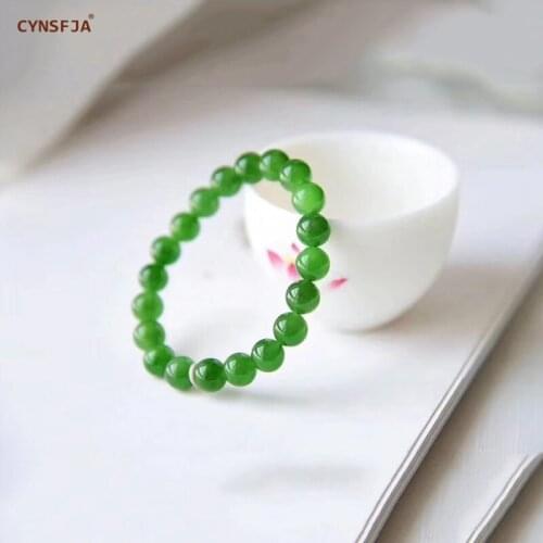 CYNSFJA New Real Rare Certified Natural Hetian Jasper Nephrite Lucky Amulets 8mm Green Jade Bracelets High Quality Best Gifts