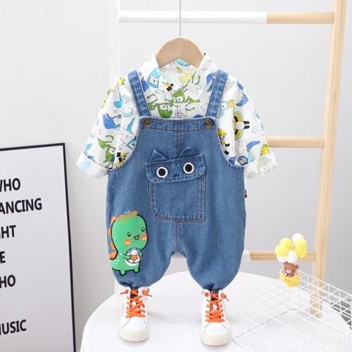 HYLKIDHUOSE Children Clothes Outfit Autumn Baby Girls Boys Clothing Sets Infant Cartoon Dinosaur Shirt Jeans Kids Sportswear