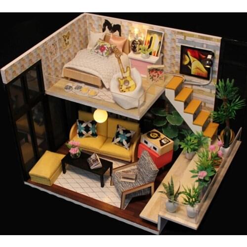 DIY dollhouse assembly Dolls House Household Pretend Play Furniture toy puzzle Educational Toys for children girl Birthday Gifts