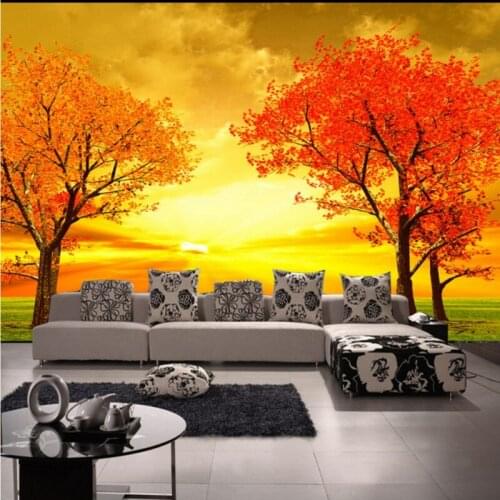Drop Shipping Photo Wallpaper Golden Tree Sunset Landscape Wall Sticker Decorative Painting Custom Living Room Wallpaper Mural