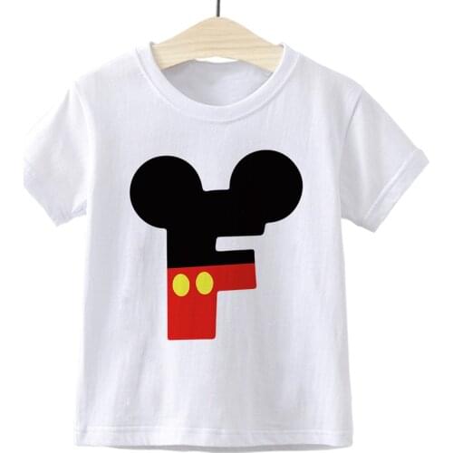 Children 26 English Alphabet Disney Mickey Mouse Print Tshirt Harajuku Girl Boy Short Sleeve T-Shirt Kids Harajuku Clothes