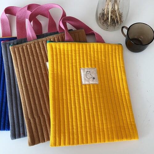 Korean Cotton Canvas Handbag Laptop Sleeve Bag Tablet Inner Case Bag Cute Student Schoolbag Colorful Shopping Bag For Women Girl