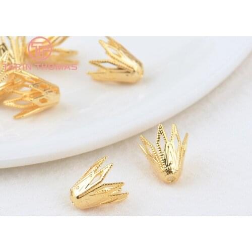 20PCS 8MM height 9MM 24K Gold Color Brass Beads Caps High Quality Diy Jewelry Findings Accessories wholesale